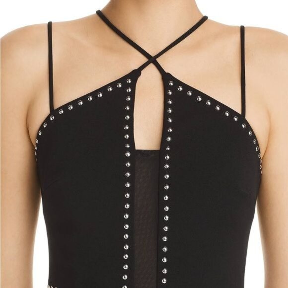 XSCAPE Cocktail Studded Bodycom Mini Dress in Black Size 6 - Picture 6 of 11